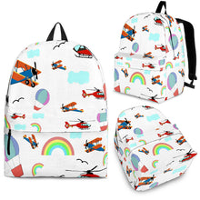 Load image into Gallery viewer, white backpack with aircraft design
