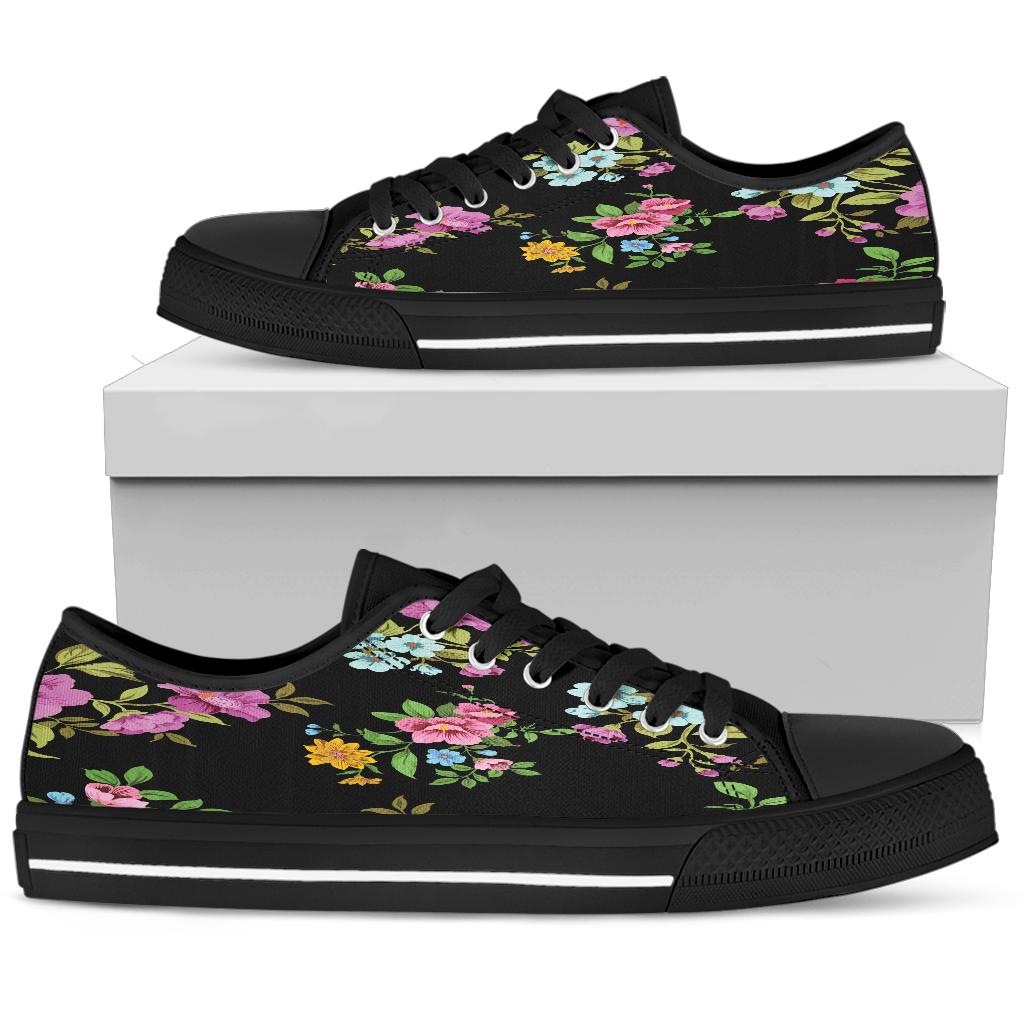 black low top shoes with a flower design