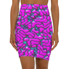 Load image into Gallery viewer, Women&#39;s fitted mini skirt with a purple and blue marble pattern
