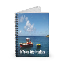 Load image into Gallery viewer, spiral lined notebook showing two boats in Mayreau in St. Vincent and the Grenadines
