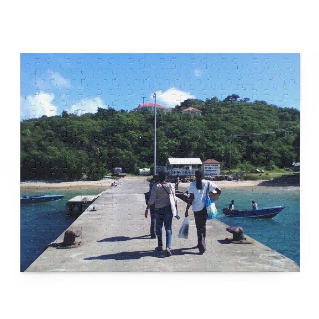 Jigsaw puzzle showing women walking on the wharf as part of the Grenadine lifestyle in St. Vincent and the Grenadines.