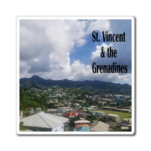 Load image into Gallery viewer, Square magnet showing a view of Kingstown city in St. Vincent and the Grenadines
