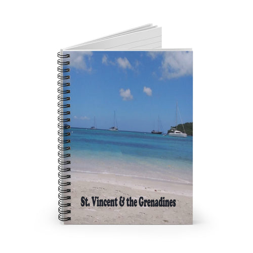 spiral lined notebook with the cover picture showing Lower Bay beach in Bequia, St. Vincent and the Grenadines