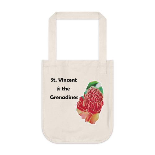 eco-friendly organic canvas tote bag featuring a real photograph of a torch ginger lily growing in St. Vincent and the Grenadines