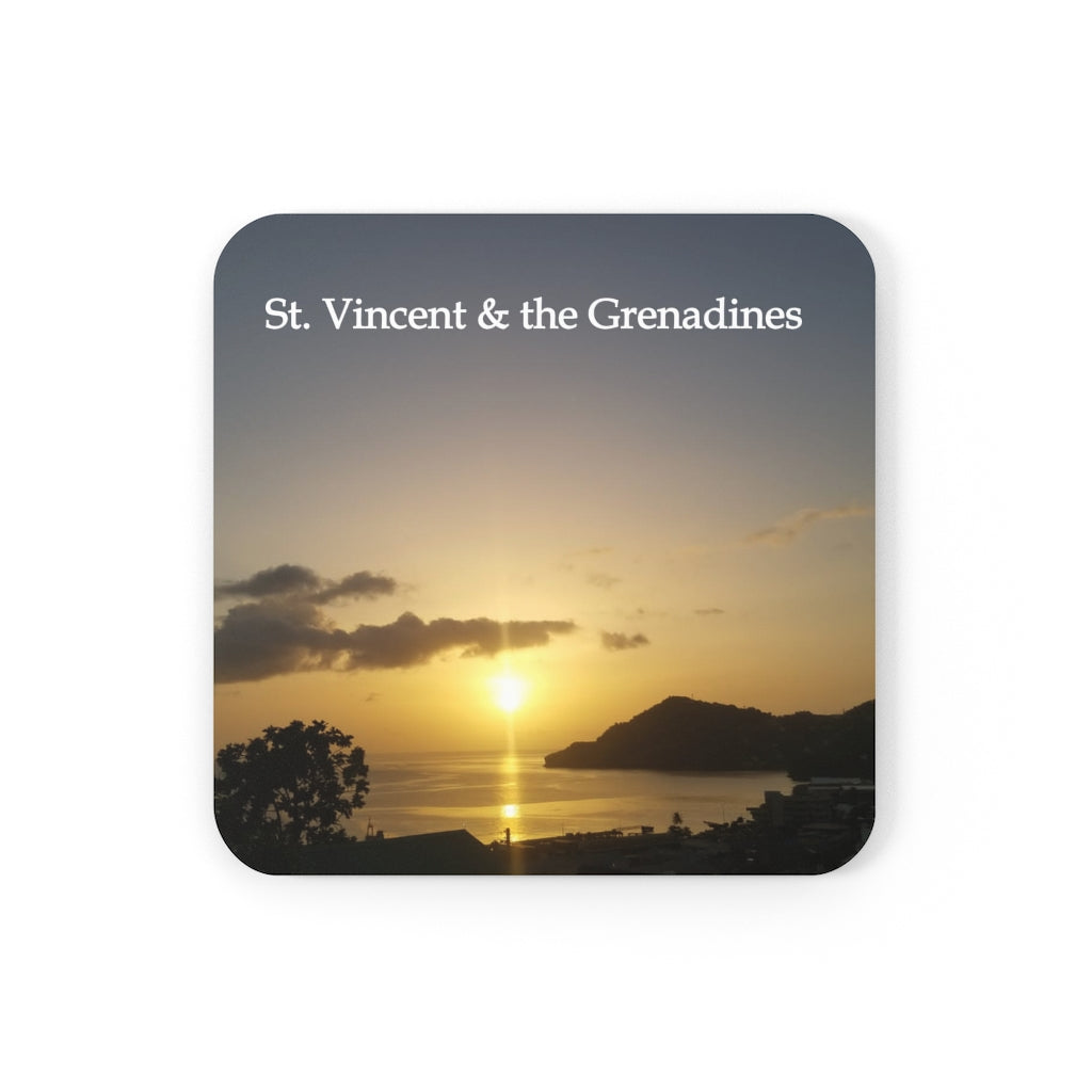 St. Vincent and the Grenadines 4 piece Coaster Set (Corkwood)  Charming Sunset