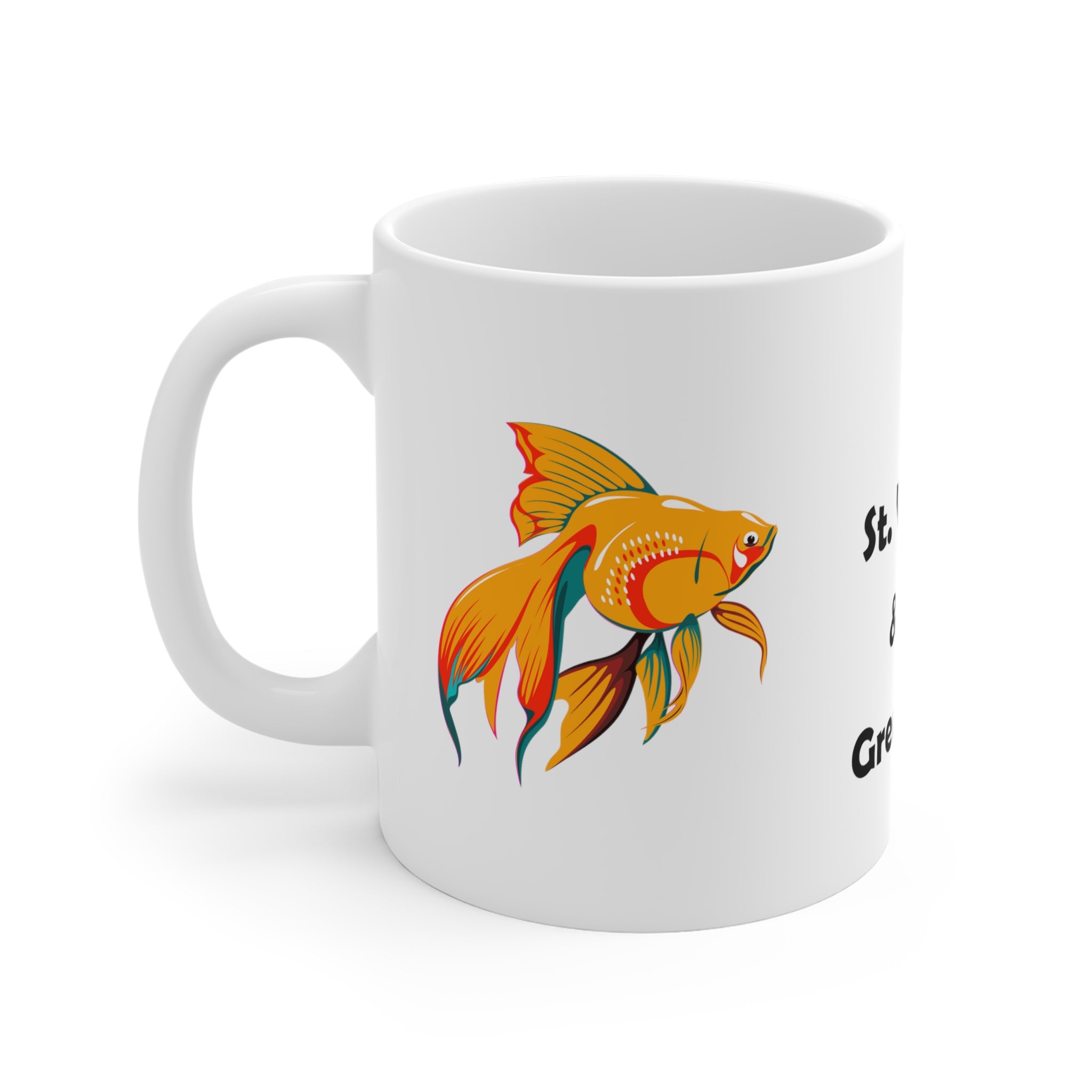 11 oz St. Vincent and the Grenadines souvenir ceramic mug with a goldfish design