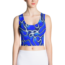 Load image into Gallery viewer, sleeveless, fitted crop top with a blue marble design
