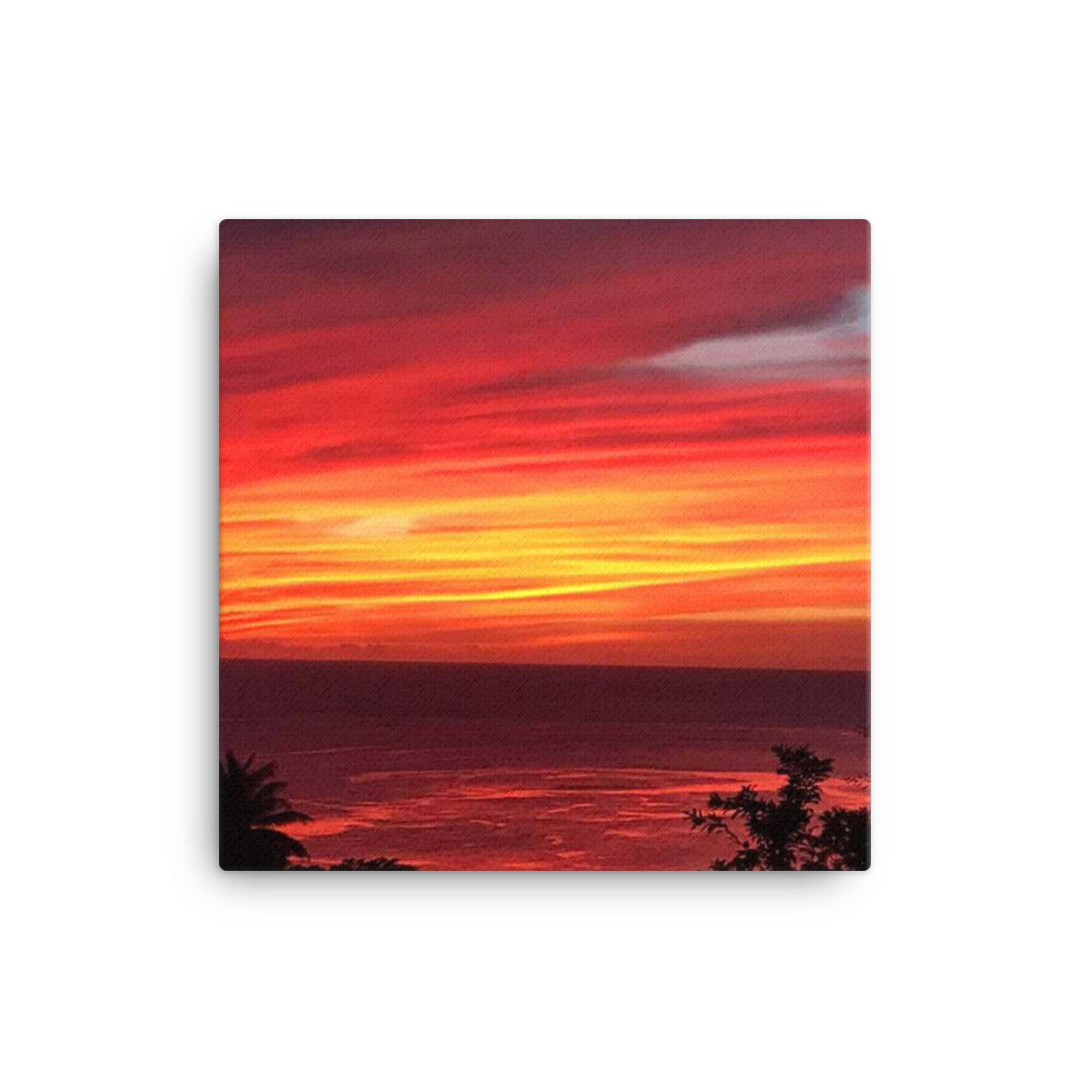 12x12 canvas wall art showing a photograph of a vibrant sunset in St. Vincent and the Grenadines.