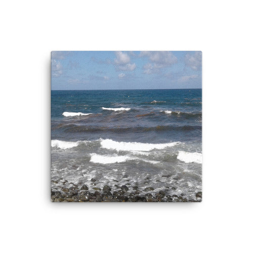 canvas wall art of one of the turbulent black sand beaches on the windward coast of St. Vincent and the Grenadines