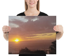 Load image into Gallery viewer, Canvas wall Art showing a typical puce sunset in St. Vincent and the Grenadines. 
