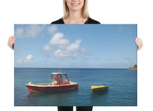 Load image into Gallery viewer, Canvas wall art showing two small boats bobbing in the bay on St. Vincent and the Grenadines
