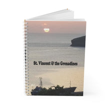 Load image into Gallery viewer, spiral lined notebook featuring a sunset off Edinboro in St. Vincent and the Grenadines
