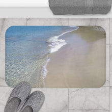Load image into Gallery viewer, Bath mat showing waves caressing the sand at a beach in the Grenadines of St. Vincent.

