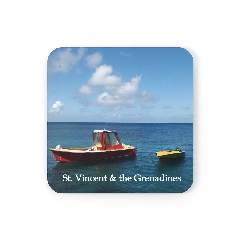 St. Vincent and the Grenadines 4 piece Coaster Set (Corkwood) Bobbing Boats