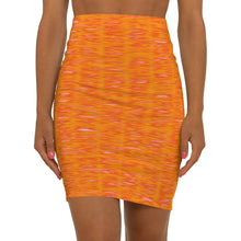 Load image into Gallery viewer, women&#39;s orange and yellow mini skirt with a pumpkin spice design. 
