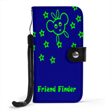 Load image into Gallery viewer, blue wallet phone case with green star hoppers design
