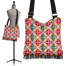 Load image into Gallery viewer, cross body boho bag with grey, orange and red pattern
