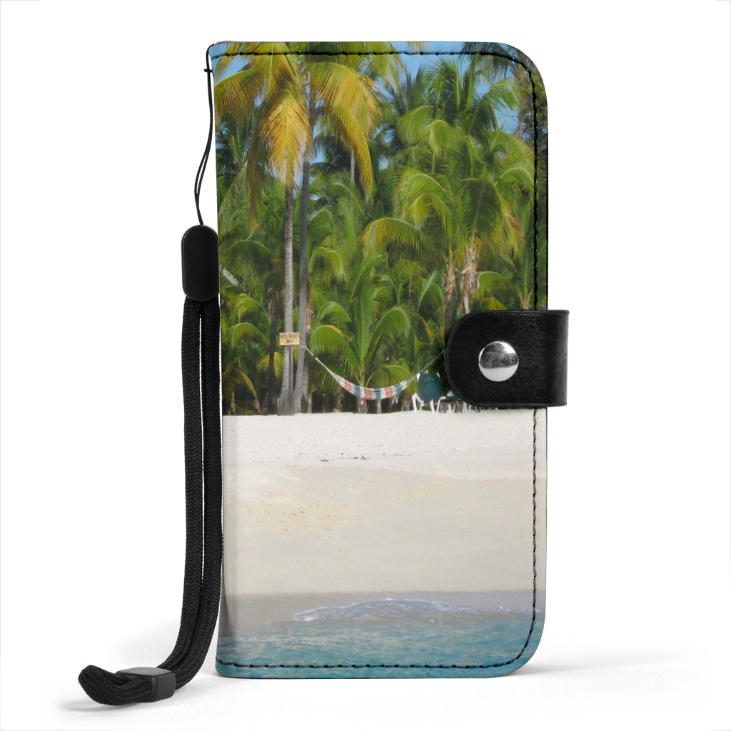 wallet phone case featuring a picture of Palm Island Beach in St. Vincent and the Grenadines