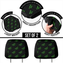 Load image into Gallery viewer, Headrest covers - black with &#39;original vincy&#39; design in green letters.
