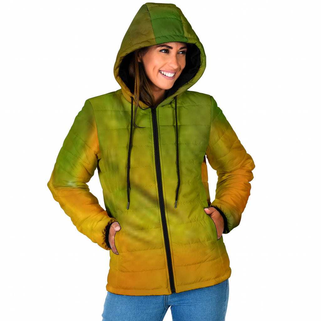 Woman's Padded Hooded Jacket - Parrot Feathers