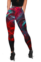 Load image into Gallery viewer, Women&#39;s leggings with a splash of red, black, blue and pink colours
