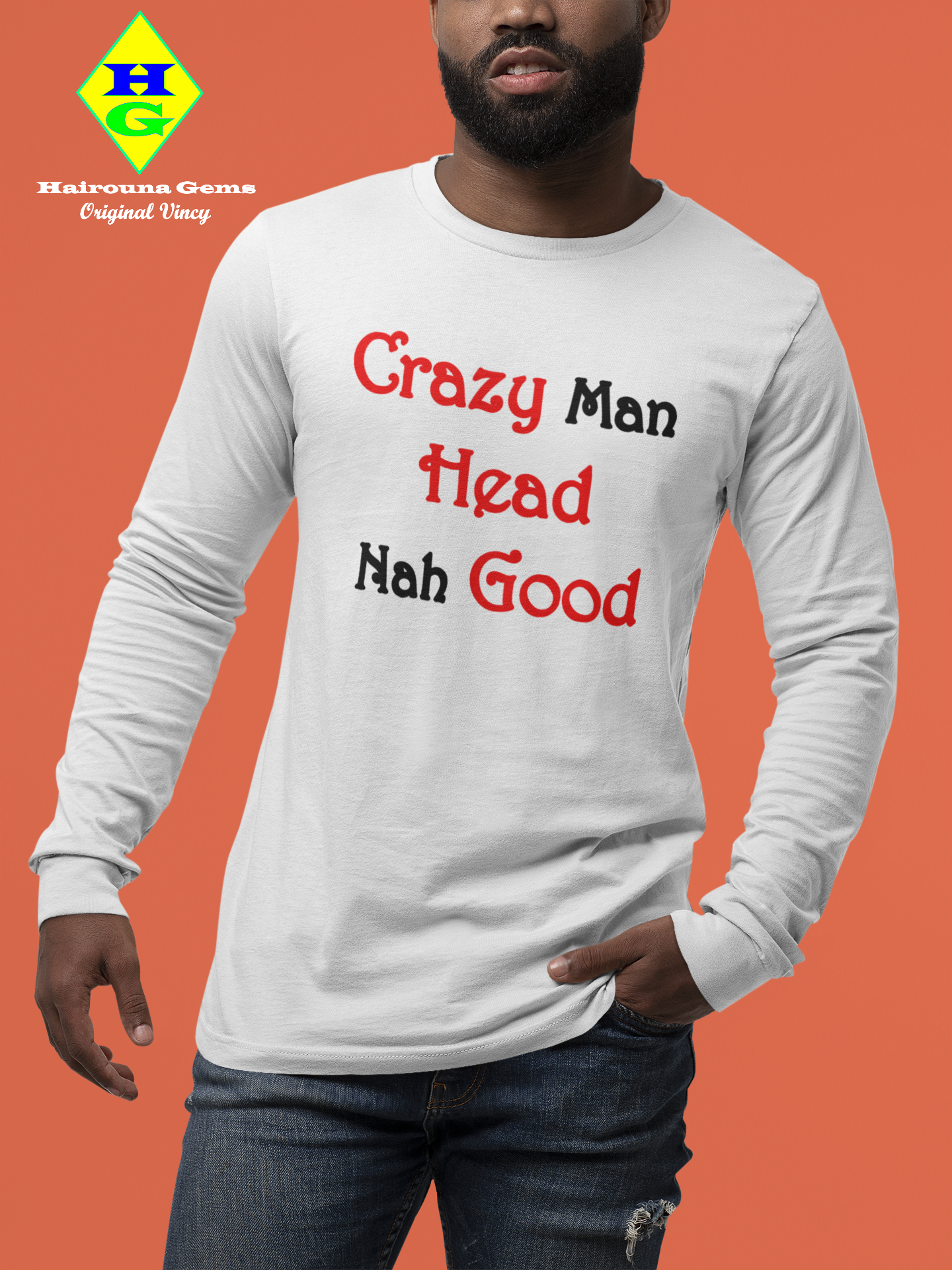 Unisex Long Sleeve Tee - Crazy Man Head (L)