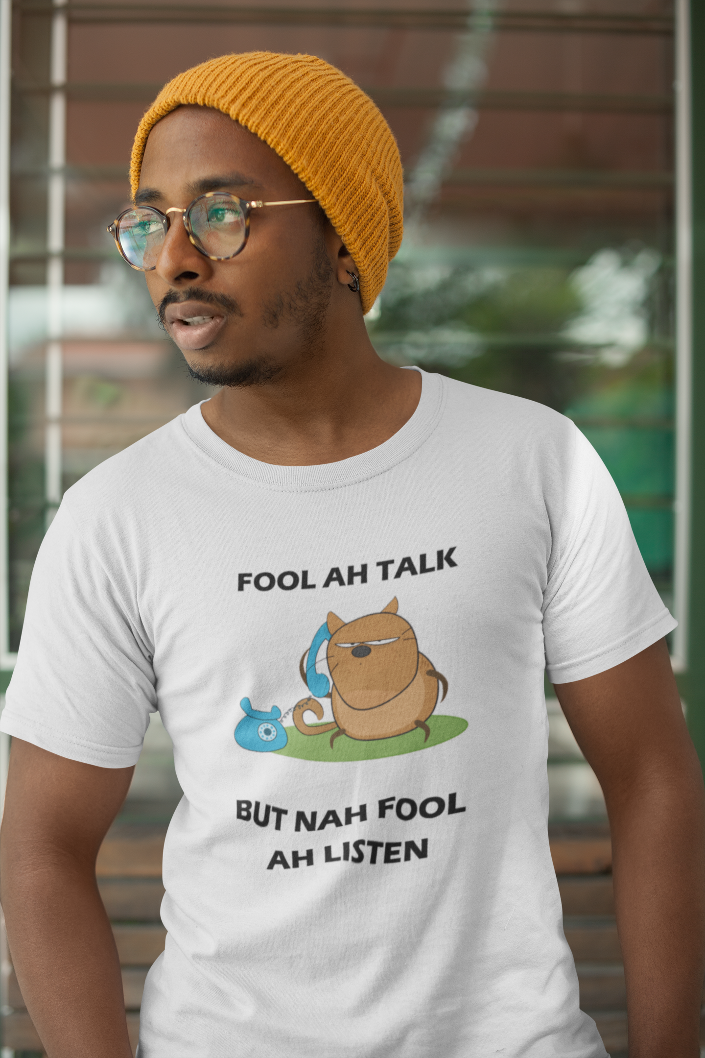 White 'Fool Ah Talk' t-shirt with black lettering