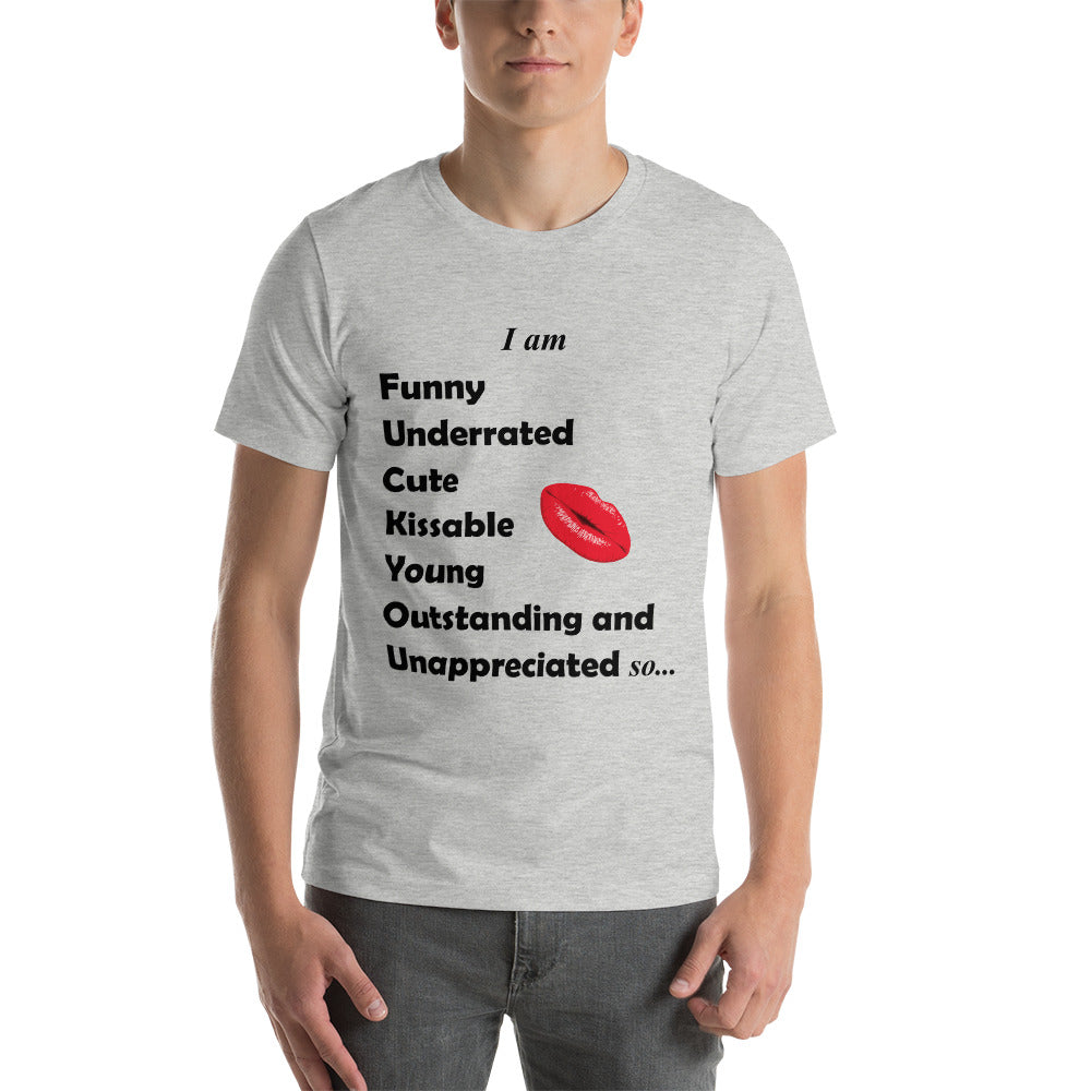 Athletic heather t-shirt with high self esteem adjective and a kiss.