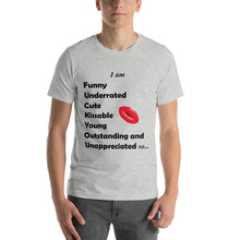 Load image into Gallery viewer, Athletic heather t-shirt with high self esteem adjective and a kiss.
