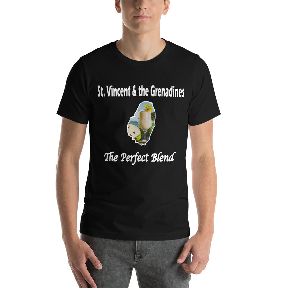 black short sleeve unisex t-shirt captioned St. Vincent and the Grenadines - the perfect blend