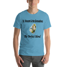 Load image into Gallery viewer, ocean blue short sleeve unisex t-shirt captioned St. Vincent and the Grenadines - the perfect blend
