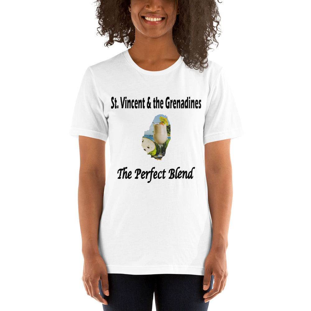 white short sleeve unisex t-shirt captioned St. Vincent and the Grenadines - the perfect blend