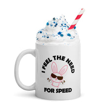 Load image into Gallery viewer, Bunny&#39;s Need For Speed, White glossy mug
