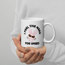 Load image into Gallery viewer, Bunny&#39;s Need For Speed, White glossy mug
