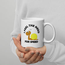 Load image into Gallery viewer, Snail&#39;s Need For Speed, White glossy mug
